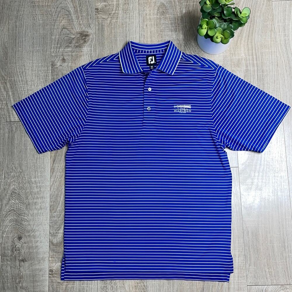 FOOTJOY Blue White Striped Short Sleeve Golf Polo Shirt Men’s Size Medium
